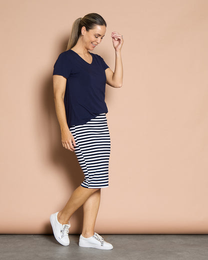 Hera Bamboo Skirt - Navy Stripe