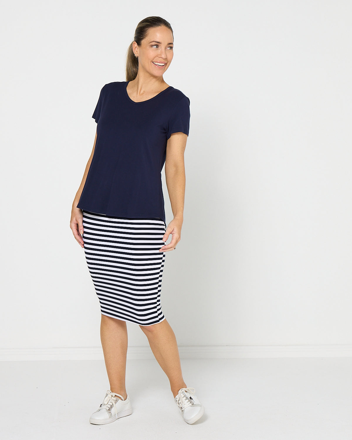 Hera Bamboo Skirt - Navy Stripe