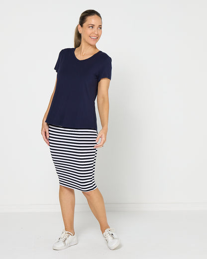 Hera Bamboo Skirt - Navy Stripe