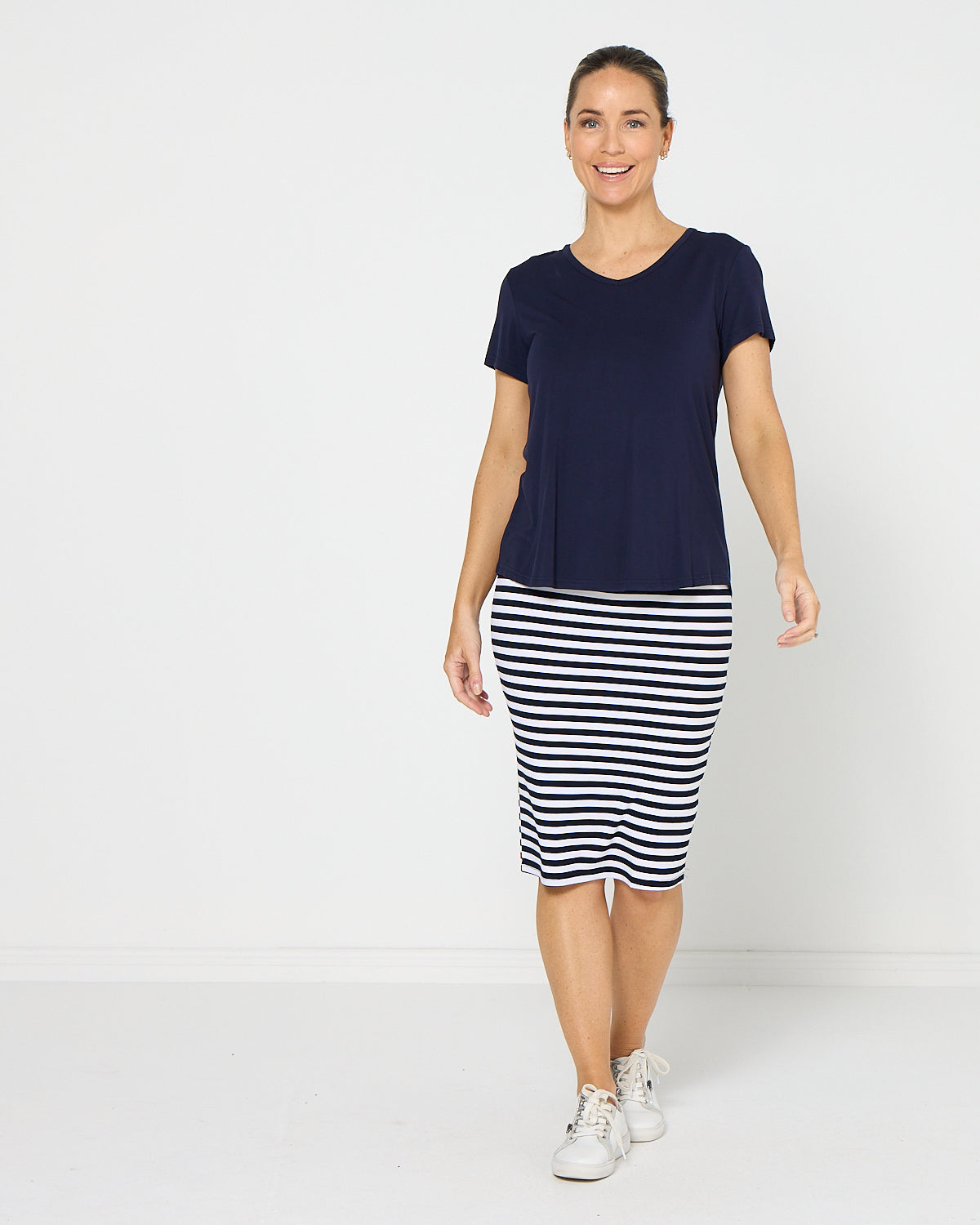Hera Bamboo Skirt - Navy Stripe