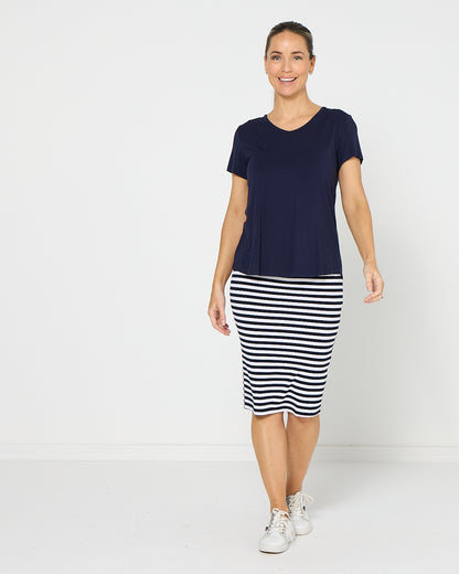 Hera Bamboo Skirt - Navy Stripe