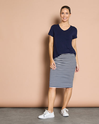 Hera Bamboo Skirt - Navy Stripe