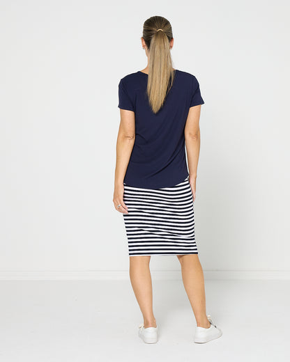 Hera Bamboo Skirt - Navy Stripe