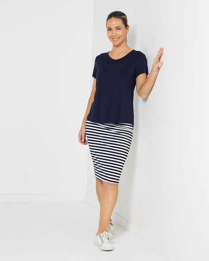 Hera Bamboo Skirt - Navy Stripe