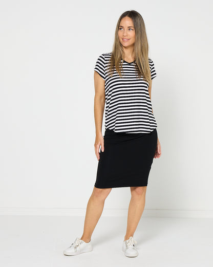 Alison Bamboo Tee - Black/White Stripe
