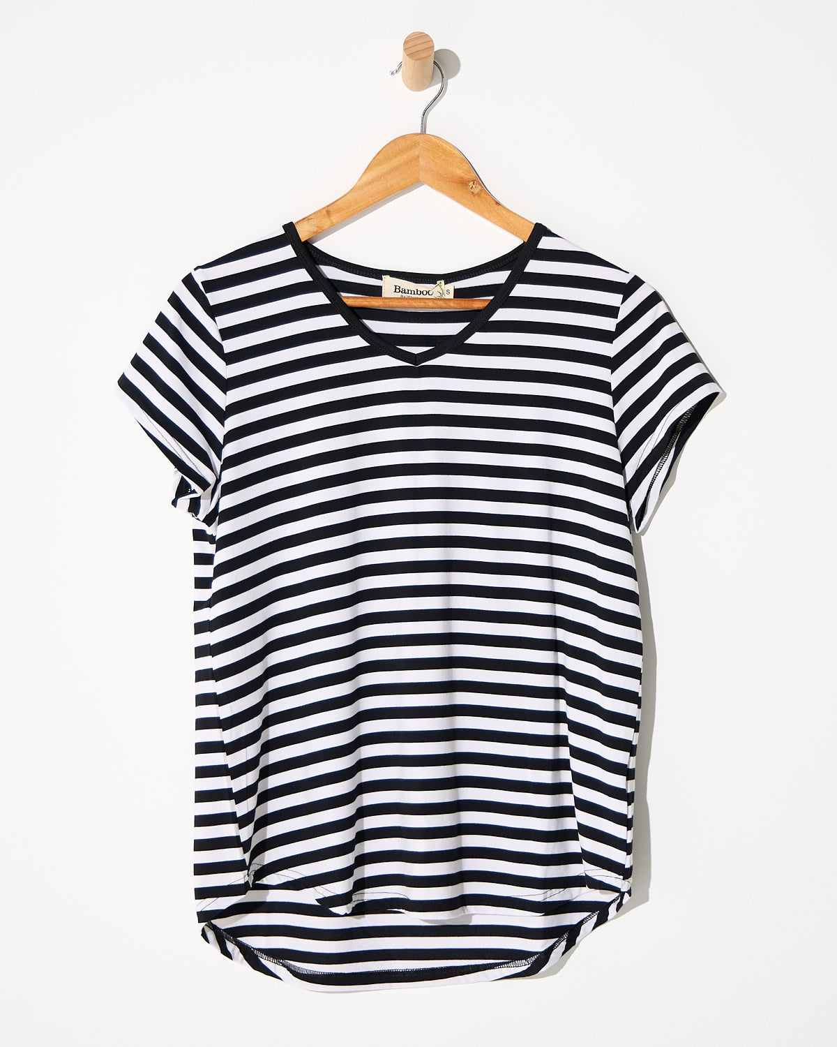 Alison Bamboo Tee - Black/White Stripe
