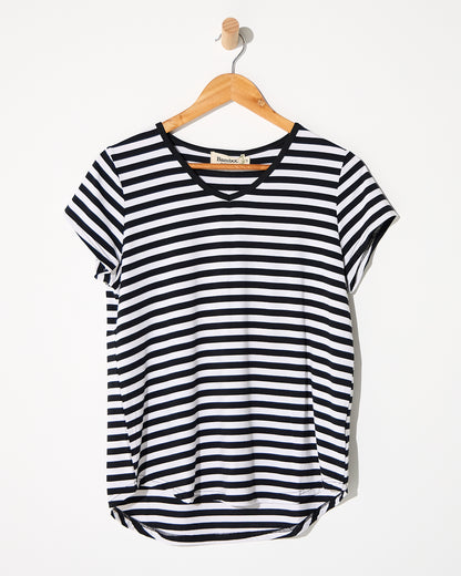 Alison Bamboo Tee - Black/White Stripe