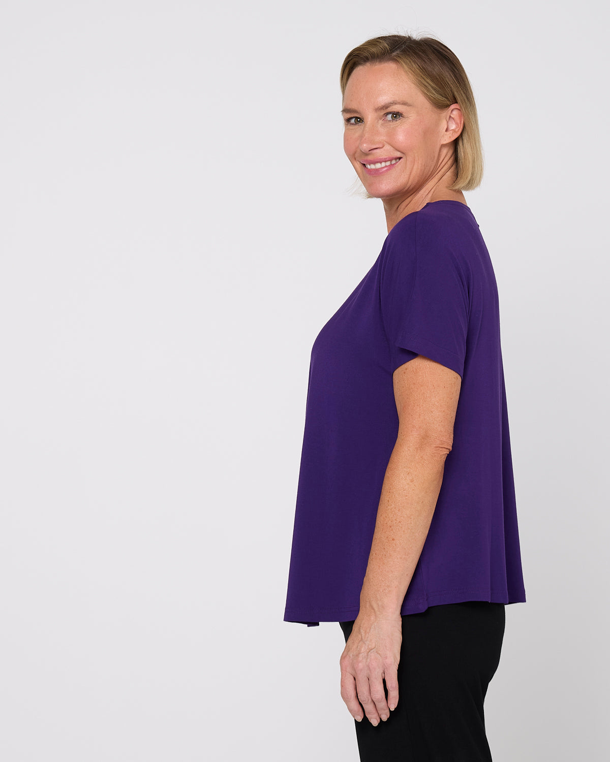 Pleat Neck Bamboo Tee - Eggplant