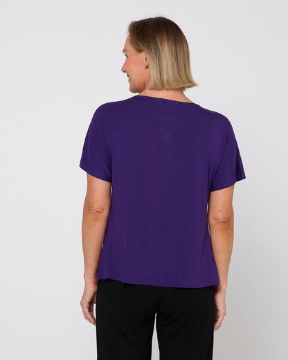 Pleat Neck Bamboo Tee - Eggplant