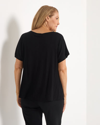 Pleat Neck Bamboo Tee - Black
