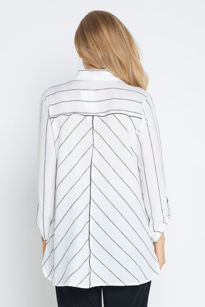 Sarah Splice Shirt - White/Cross Hatch