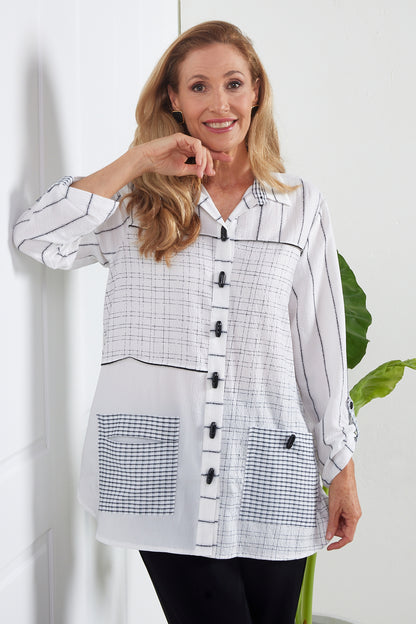 Sarah Splice Shirt - White/Cross Hatch