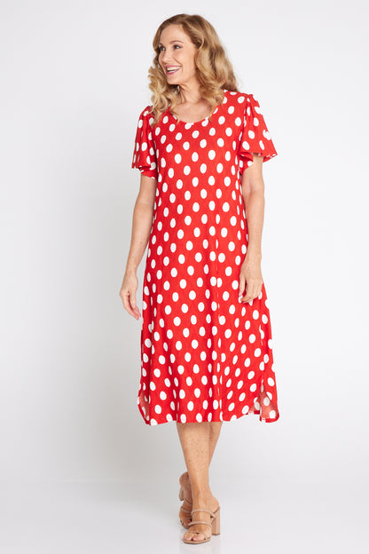 Spotina Dress - Red/White Spot