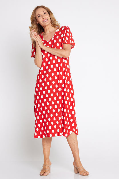 Spotina Dress - Red/White Spot