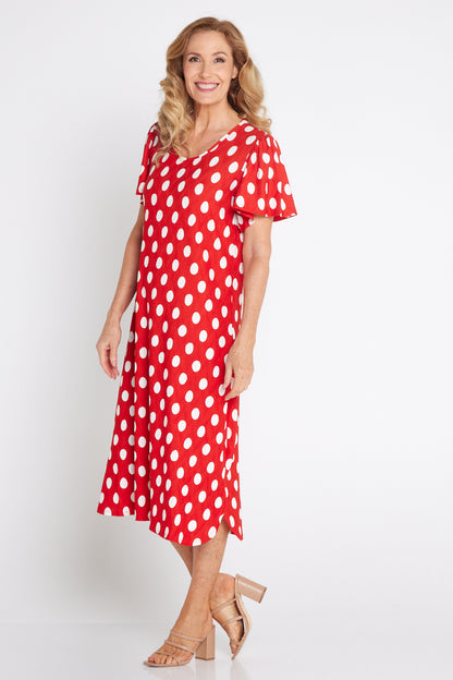 Spotina Dress - Red/White Spot