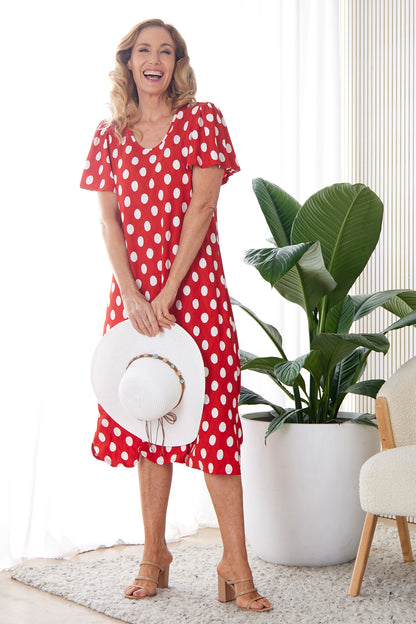 Spotina Dress - Red/White Spot