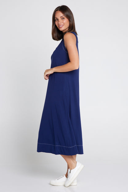 Sleeveless Hayley Stitch Dress - Navy