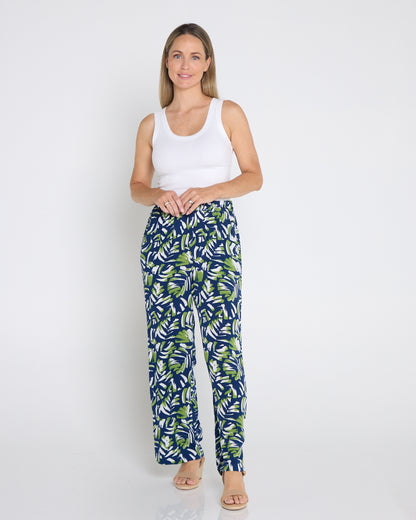 Summer Ease Pocket Pants - Navy/Painted Palm Frond