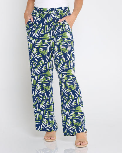 Summer Ease Pocket Pants - Navy/Painted Palm Frond