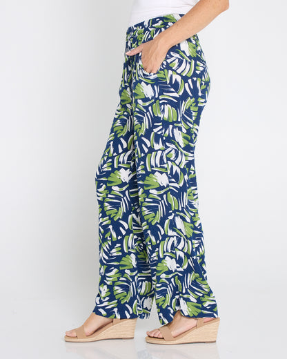 Summer Ease Pocket Pants - Navy/Painted Palm Frond