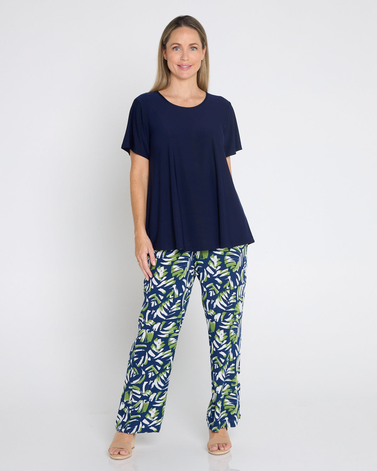 Summer Ease Pocket Pants - Navy/Painted Palm Frond