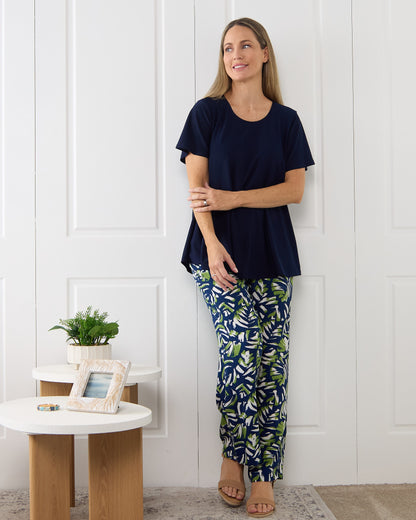 Summer Ease Pocket Pants - Navy/Painted Palm Frond