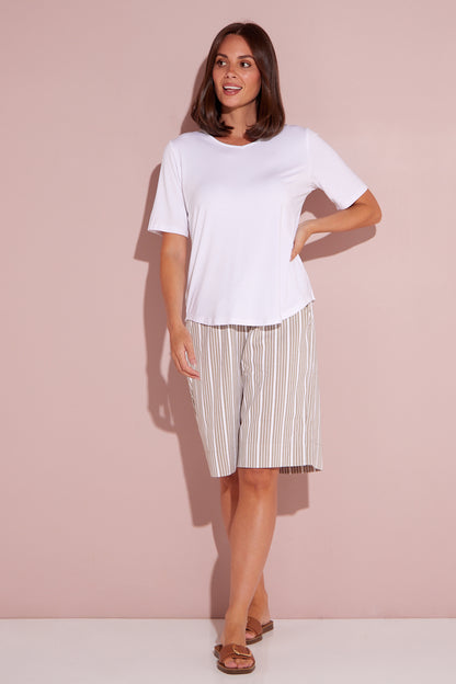 Alex Stripe Summer Shorts - Beige Stripe