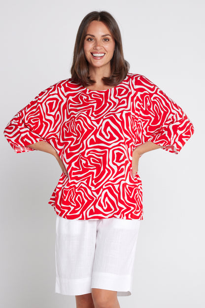 Summer Ease Top - Red/White Swirl