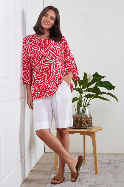 Summer Ease Top - Red/White Swirl