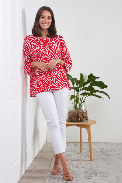 Summer Ease Top - Red/White Swirl