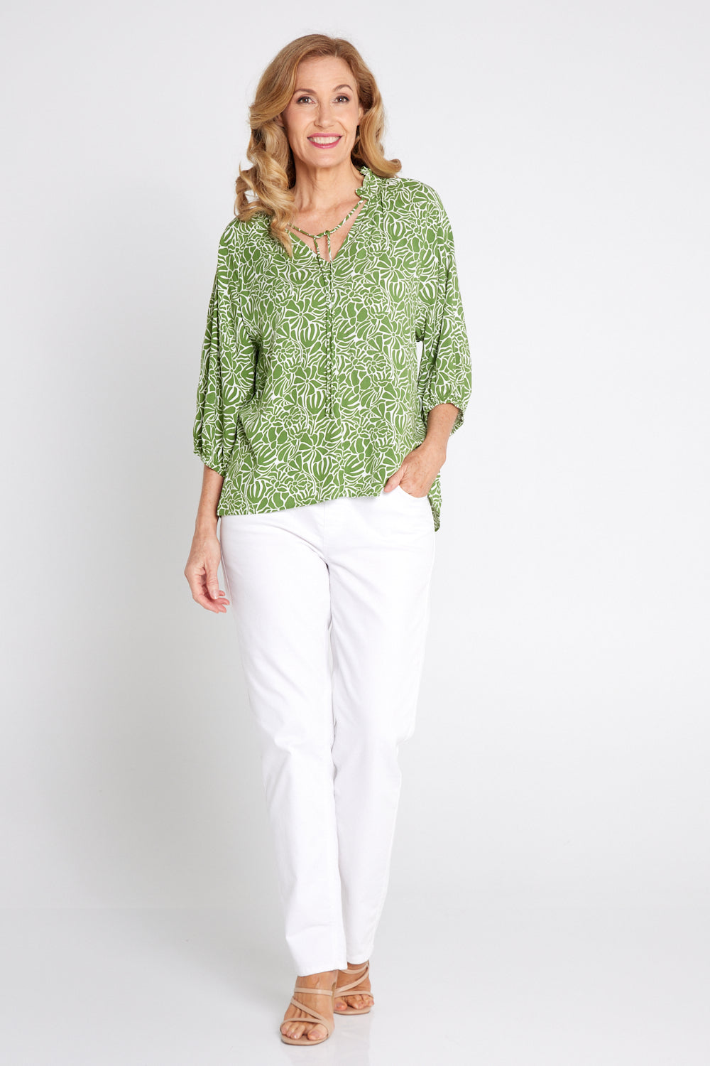 Leaves of Love Print Top - Avocado
