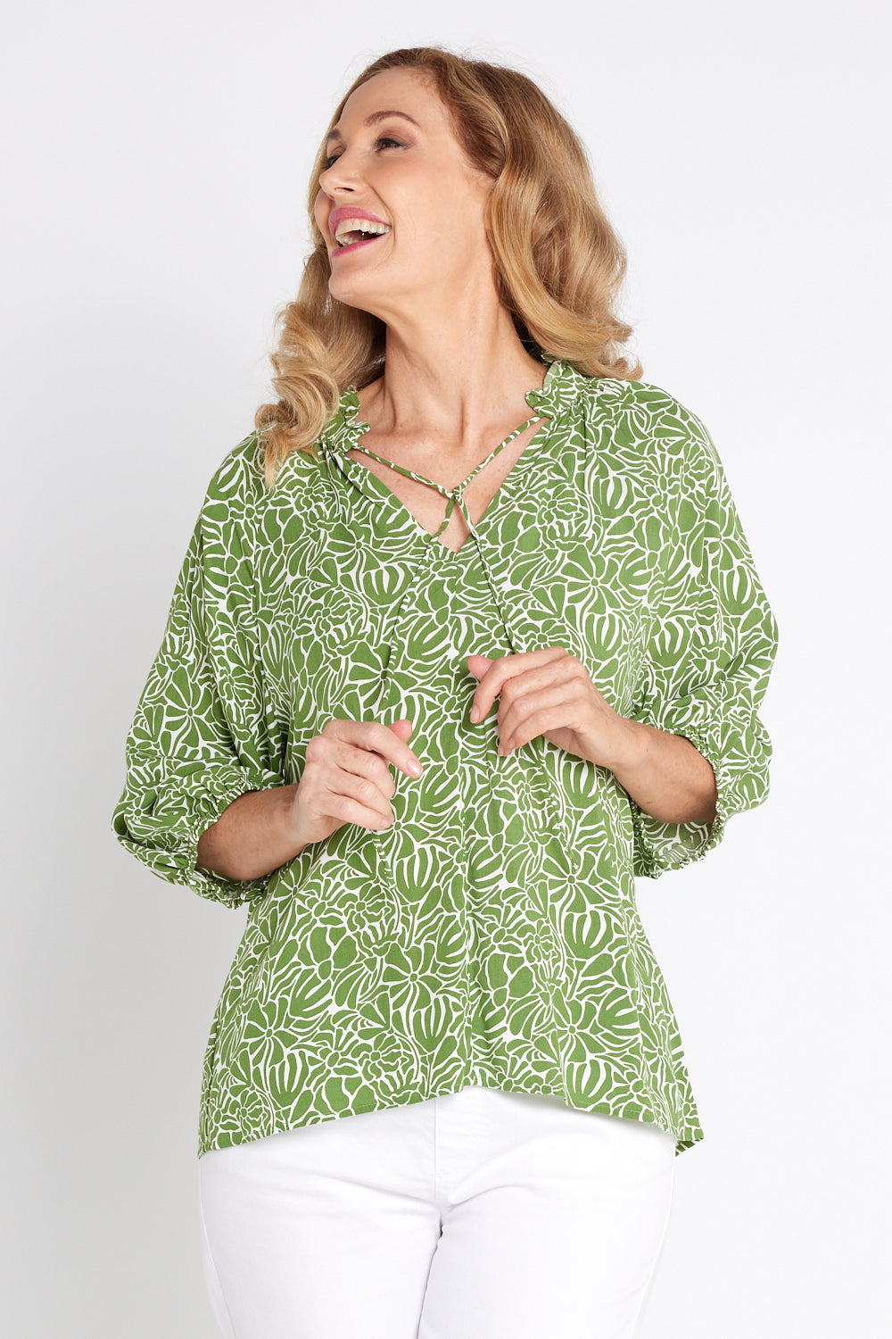 Leaves of Love Print Top - Avocado
