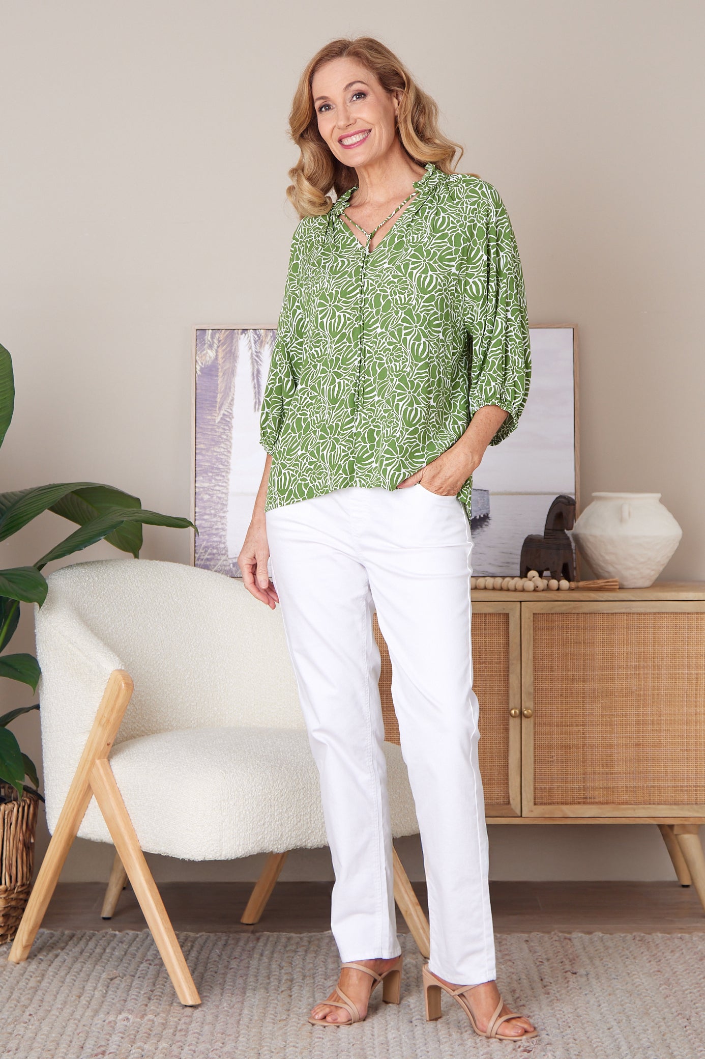 Leaves of Love Print Top - Avocado