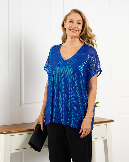 Sparkle Tonight Sequin Top - Electric