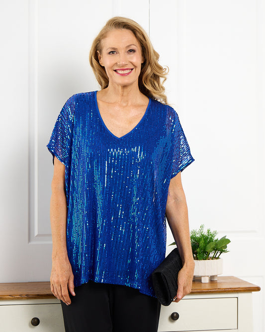 Sparkle Tonight Sequin Top - Electric
