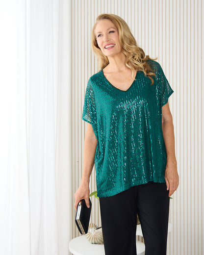 Sparkle Tonight Sequin Top - Jade