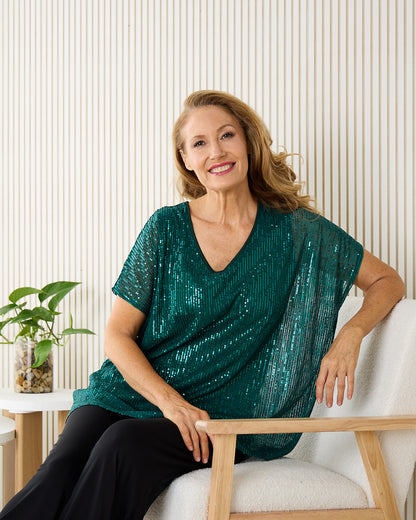 Sparkle Tonight Sequin Top - Jade