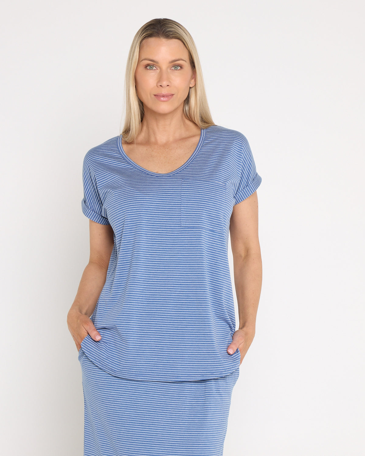 Hestia Travel Tee - Blue Stripe