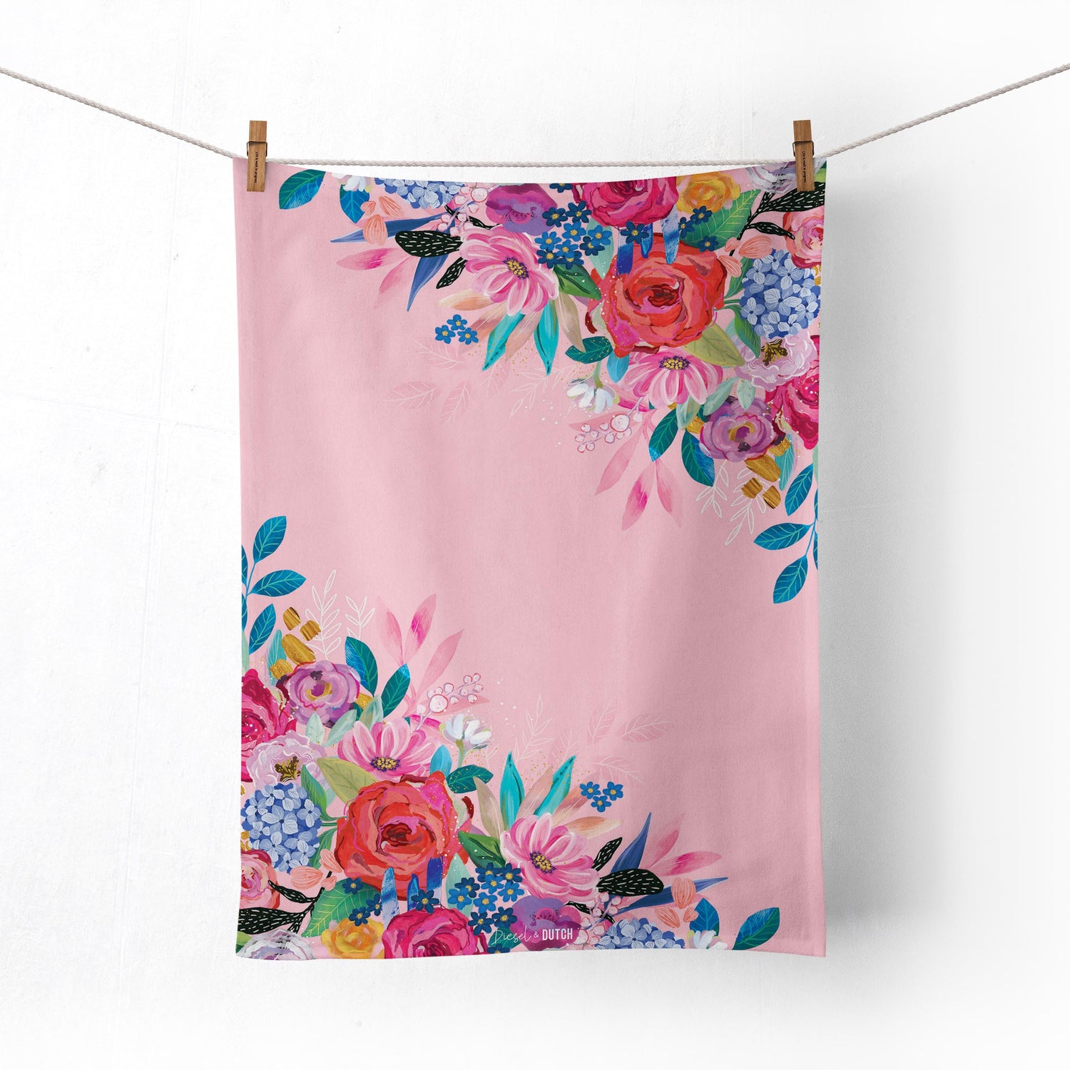 Pink Wildflowers Microfibre Tea Towel