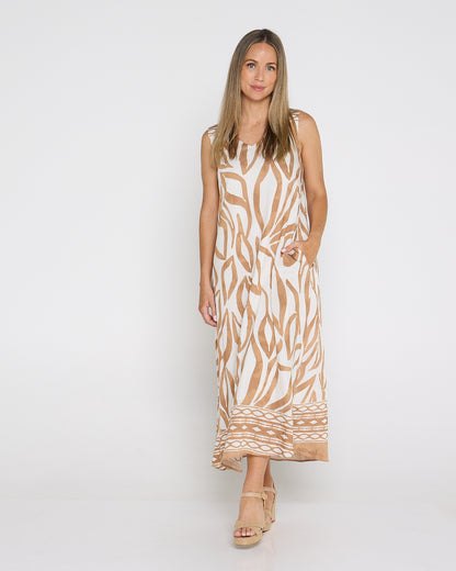 Sienna Sleeveless Midi Dress - Brown Botanical