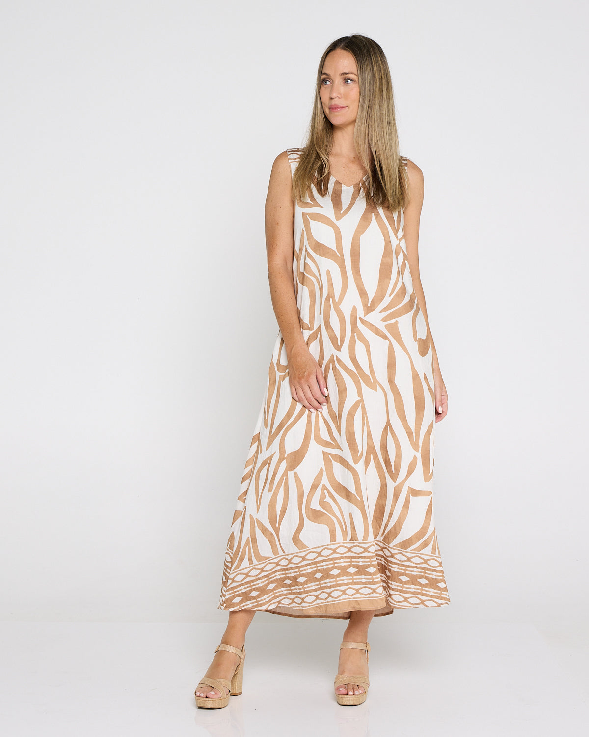 Sienna Sleeveless Midi Dress - Brown Botanical