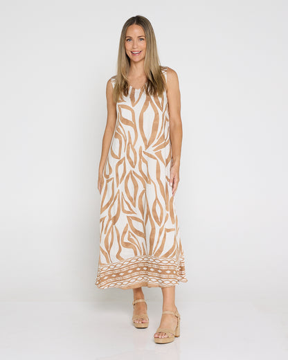 Sienna Sleeveless Midi Dress - Brown Botanical