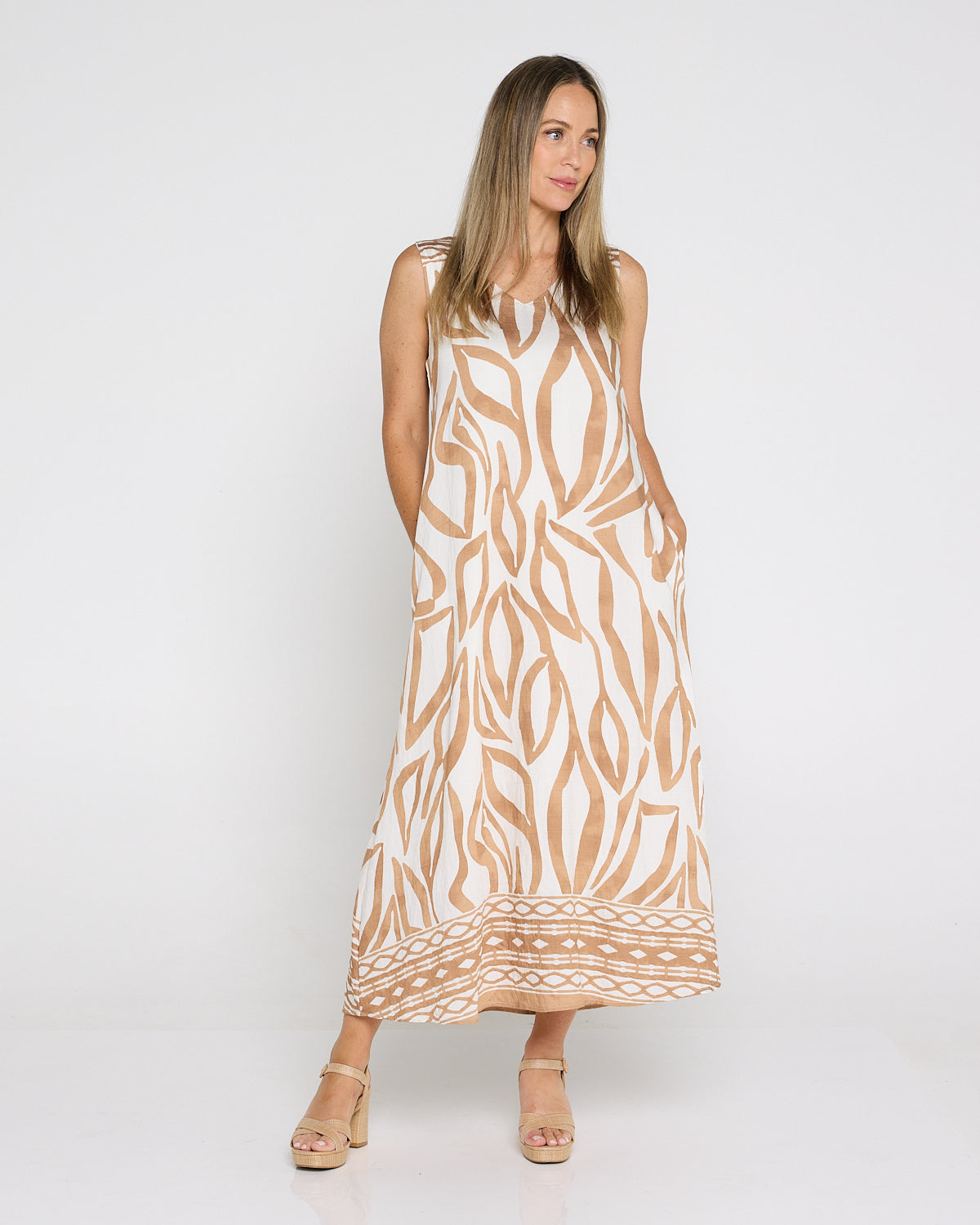 Sienna Sleeveless Midi Dress - Brown Botanical