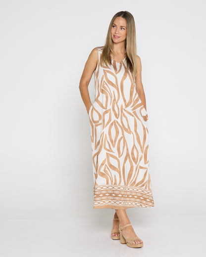 Sienna Sleeveless Midi Dress - Brown Botanical