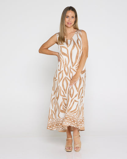 Sienna Sleeveless Midi Dress - Brown Botanical