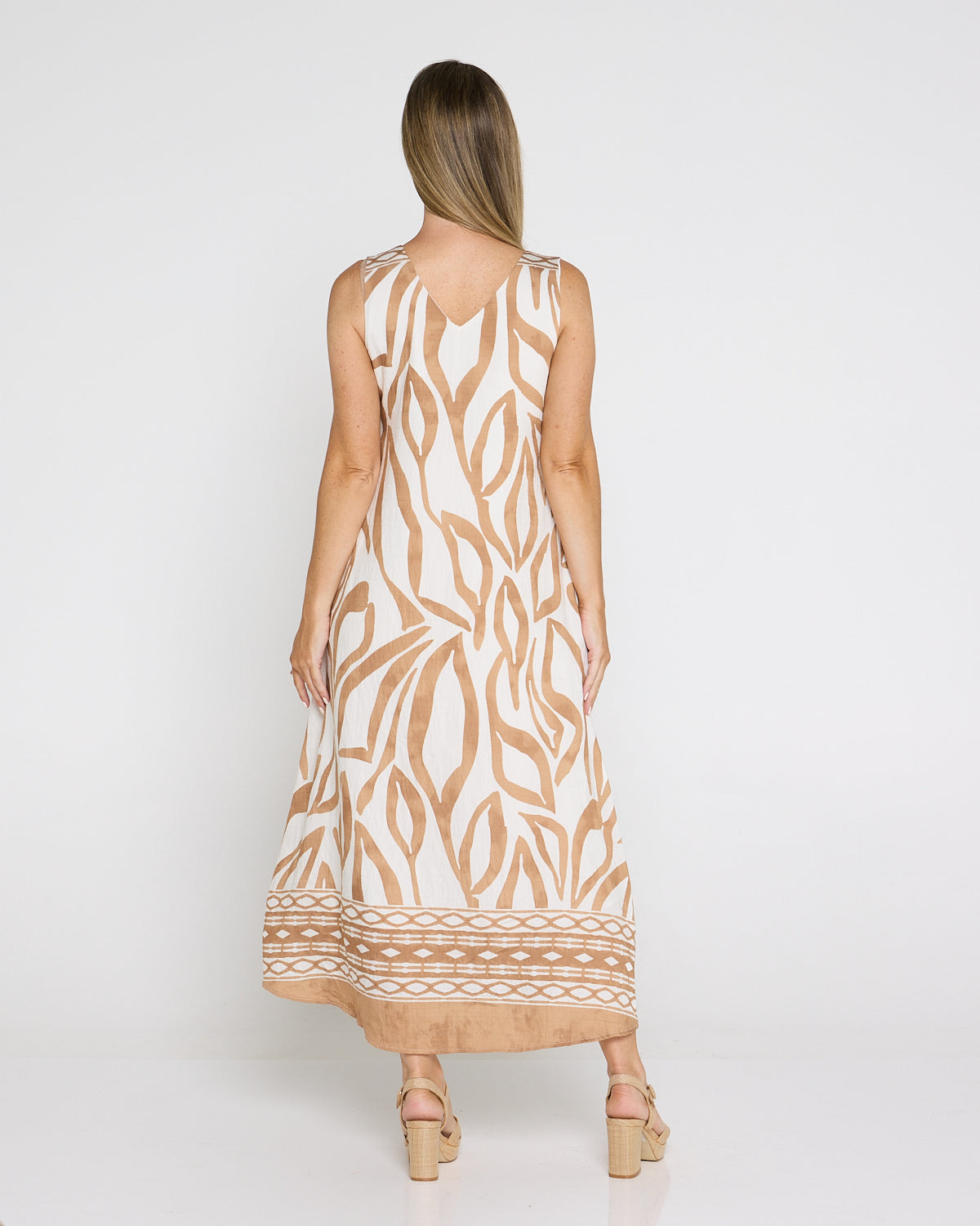 Sienna Sleeveless Midi Dress - Brown Botanical