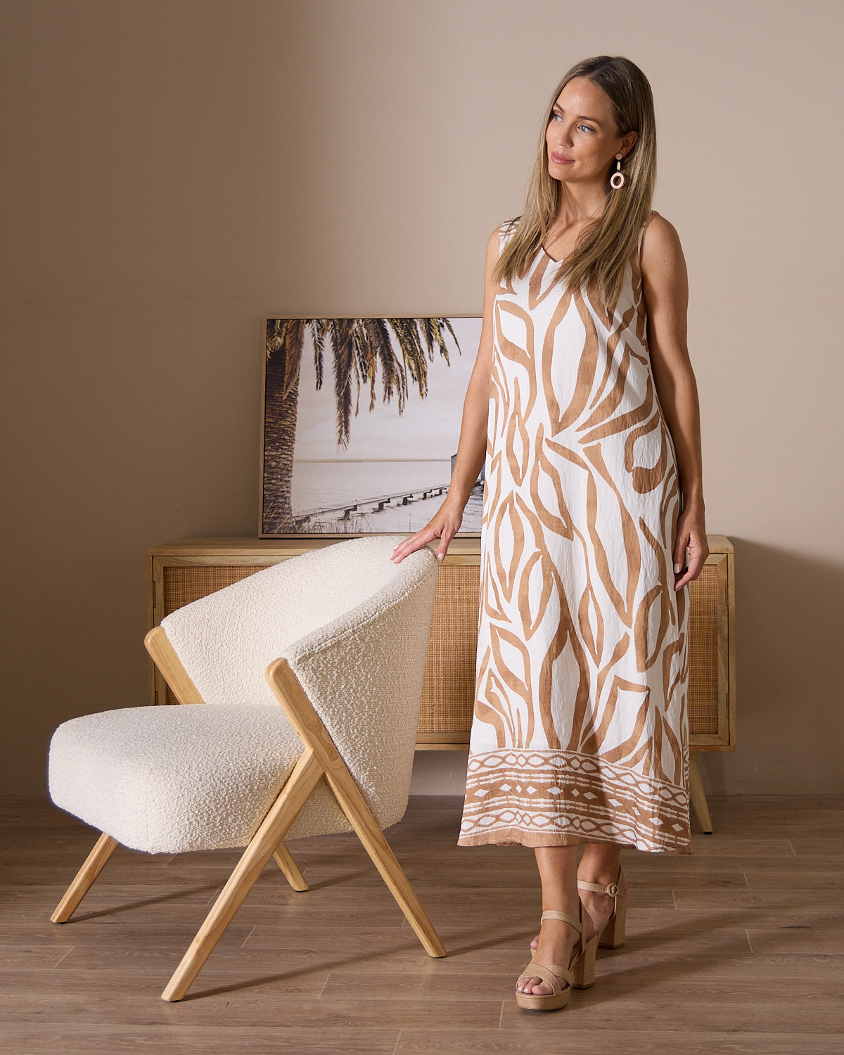 Sienna Sleeveless Midi Dress - Brown Botanical