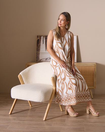 Sienna Sleeveless Midi Dress - Brown Botanical