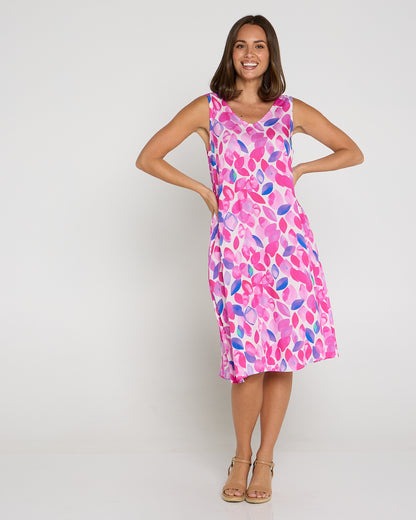 Sienna Sleeveless Petite Dress - Fuchsia Leaves