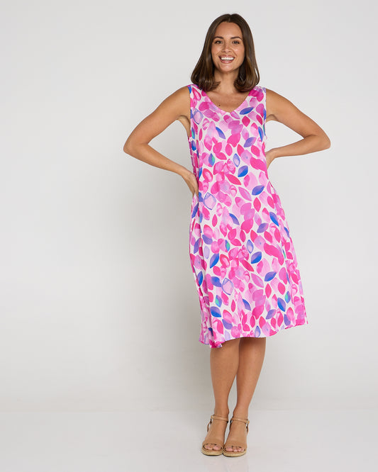 Sienna Sleeveless Petite Dress - Fuchsia Leaves